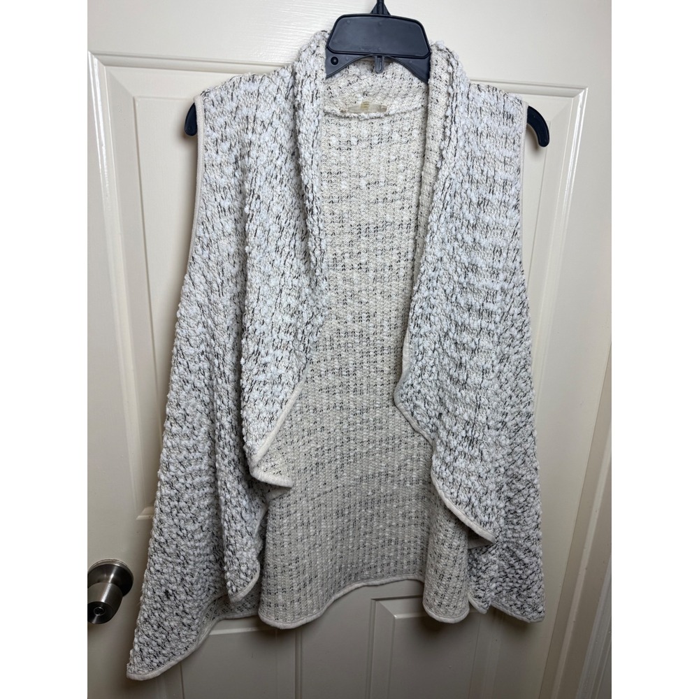 Altar'd State Cream Black Marled Popcorn Knit Draped Open Front Vest Small